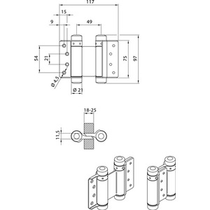 Bisagra para Puerta Abatible de Acero Niquelado DENI, Tamaño 29, Longitud 75 mm, Capacidad 15 kg, para Puertas de 18-25 mm de Grosor, Paquete de 2 - Product Image 3