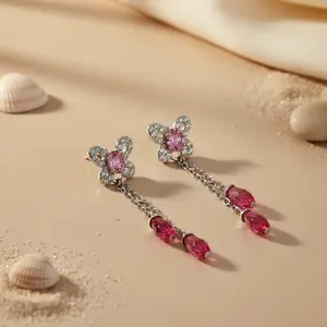 Boucles d'oreilles pendantes en cuivre tendance religieuses avec pierres précieuses roses pour les bijoux de fête des femmes, cadeau - Product Image 2