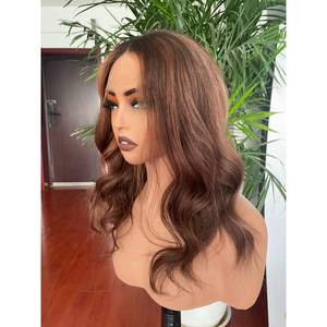 Perruque en cheveux humains vierges à 100% brun chocolat avec reflets caramel, densité 180%, dentelle HD, nœuds blanchis - Product Image 3