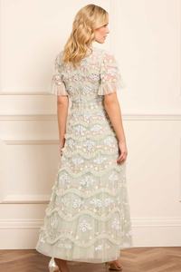 Robe avec demi-manche Taille naturelle et volant Embellissement Satin Matière Respirante Antistatique A-Line Soirée - Product Image 5