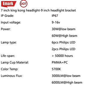 Para Jp JL JT, Faro LED de 12 V y <span class=keywords><strong>7</strong></span> Pulgadas <span class=keywords><strong>King</strong></span> <span class=keywords><strong>Kong</strong></span>, Soporte de Faro de 9 Pulgadas Modificado Diamond 2018+, DOT/EMARK - Product Image 5