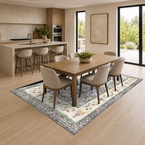 Alfombra de Chenilla Lavable a Máquina con Estampado Digital de Medallón Tradicional Gris Plateado, Antideslizante, Modelo LXDP-0049 de RUGS DEPOT, Venta al Por Mayor - Product Image 4