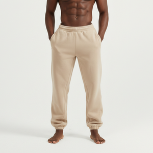 Pantalon de survêtement en molleton beige pour homme, taille élastique, décontracté, avec poches latérales, pour l'automne - Product Image 4