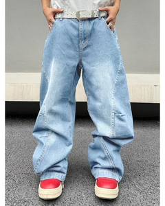 Jeans baggy hip hop Y2K pour hommes, pantalon ample et décontracté en denim avec sutures irrégulières, pantalon en toile de style streetwear - Product Image 1
