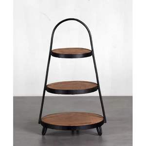 Support à gâteau moderne en bois vieilli avec poignée métallique, personnalisable, de haute qualité, résistant au four, avec logo personnalisé, plateau de service et de rangement - Product Image 1