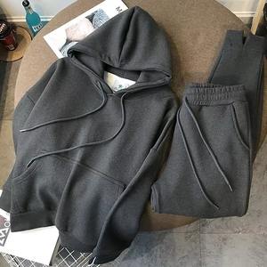 Automne hiver femmes deux pièces ensembles sweats à capuche pantalons de survêtement polaire épais chaud tenues femme ensemble décontracté couleur unie survêtement - Product Image 4
