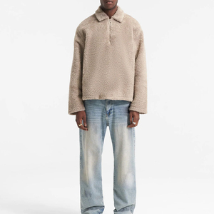 Custom <b>Mens</b> <b>Sherpa</b> Fabric Half Metal Zipper <b>Jackets</b> Winter Warm Unisex <b>Sherpa</b> Fleece <b>Jacket</b> - Product Image 4