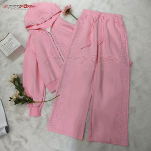 Rhinestone Embellished Women <b>Tracksuit</b> With Full Front Zip And Modern Slim Fit Premium Women Rhinestone <b>Tracksuit</b> - Product Image 6