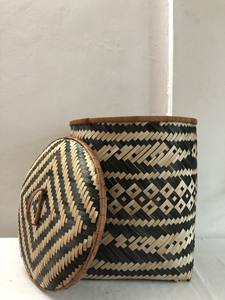 Trending Item <b>Round</b> Zigzag Straw Woven <b>Basket</b> Bamboo <b>Basket</b> with Lid Storage Laundry <b>Basket</b> Made by Vietnam FBA Amazon - Product Image 5