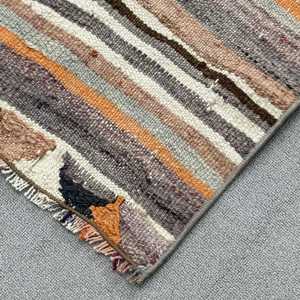 2x8 ft Vintage Rug, Turkish Runner Rug, <b>Brown</b> Floral <b>Wool</b> Rug - Product Image 4