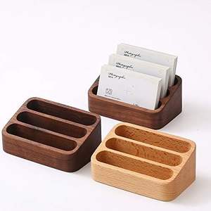 Porte-cartes de visite en bois pour bureau 3 fentes porte-carte de visite support de carte de visite support affichage nom en bois - Product Image 3