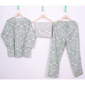 มาใหม่ล่าสุดแฮนด์เมดผ้าฝ้ายพิมพ์ลายดอกไม้ชุดสูทเต็มชุดชุดนอนชุดสําหรับสตรีและเด็กผู้หญิง - Product Image 4