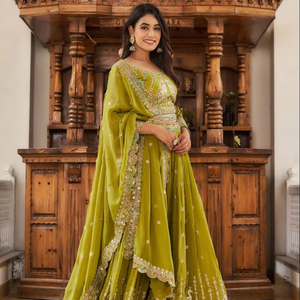 ชุดงานแต่งออกแบบงานแต่งงาน lehenga choli และ dupatta กับงานหลายลำดับอย่างหนัก - Product Image 1
