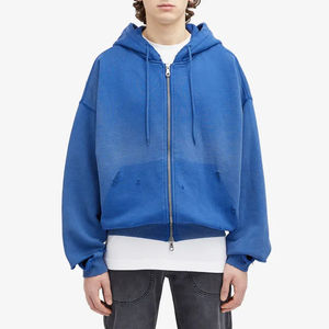 Pull à capuche de haute qualité avec logo personnalisé au design de mode Sweats à capuche surdimensionnés en coton délavé avec fermeture éclair pour hommes - Product Image 1