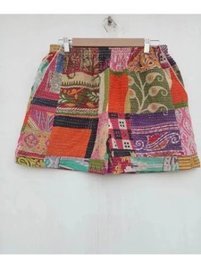 กางเกงขาสั้นชายหาด Kantha ผ้าฝ้ายทำด้วยมือกางเกงขาสั้นผู้หญิง - Product Image 3
