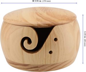 2 PCS Porte-bol en fil de bois, bol en bois massif pour crochet avec couvercle, support de boule de fil pour le tricot, 5.9 pouces - Product Image 2