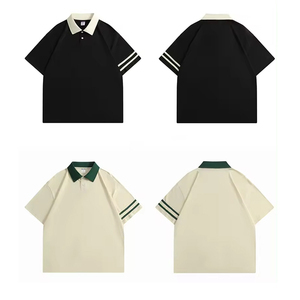 Camiseta de manga corta con solapa de bloque de color Vintage de algodón 100%, polos para hombres, polos para adolescentes, venta al por mayor, tasa transpirable - Product Image 5