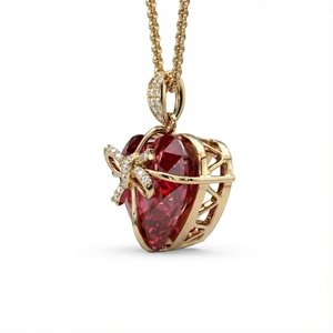 Luxury Heart Shaped Red Crystal Pendant Necklace for Women Gold Plated <b>Bow</b> Knot CZ Diamond Necklace Romantic Valentine Day Gif - Product Image 2