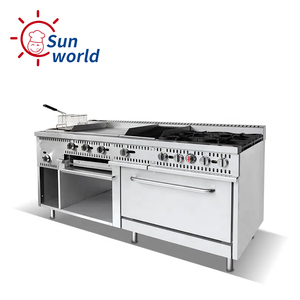 Cocina de gas comercial placas calientes abiertas estufa de 6 quemadores con hornos/plancha/salamandra - Product Image 4