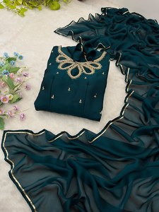 Tinh khiết mềm georgette <span class=keywords><strong>anarkali</strong></span> đầy đủ Flair áo choàng với mô hình thủ công duptta thiết lập sẵn sàng để mặc đầy đủ khâu - Product Image 4