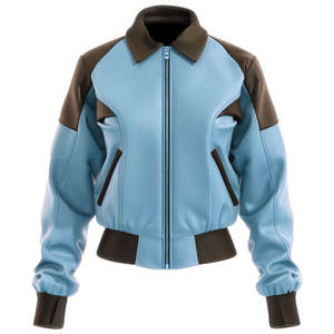 <span class=keywords><strong>Giacca</strong></span> di pelle Bomber da <span class=keywords><strong>donna</strong></span> blu cielo <span class=keywords><strong>nera</strong></span> in vera pelle di pecora elegante con collo elegante e Zip morbida e leggera lavorata a costine - Product Image 3
