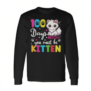 Maglietta a Maniche Lunghe '100 Giorni di Scuola: Devi Essere un Gattino' per il 100° Giorno di Scuola, Prodotto Promozionale - Product Image 2