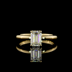 Bague de fiançailles en or jaune 14 carats, 1,10 ct, taille émeraude, halo caché, bijoux de mariée de luxe faits à la main - Product Image 2