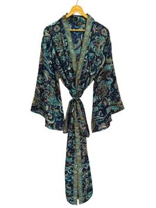 Vêtements de plage chemise kimono en soie pour femme multicolore doux vêtements de maison chemisier en soie multicolore tunique kimono courte enveloppante - Product Image 4