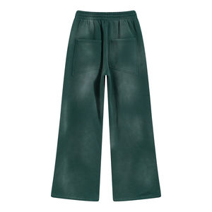 Pantalon de survêtement évasé lavé à l'acide pour hommes, coupe ample, jogging de gymnastique avec taille élastique moyenne, style vintage décontracté, délavage foncé - Product Image 4