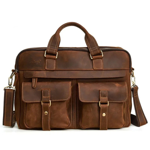 Leather Laptop Briefcase Handbag Classic Shoulder Messenger Vintage Business Travel Bag Genuine Cowhide Leather Portable - Product Image 1