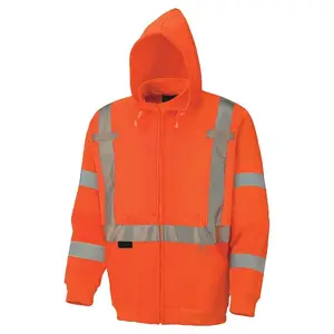 Jaket Hoodie keselamatan visibilitas tinggi jaket Sweatshirt Hi Vis reflektif dengan konstruksi ritsleting kuning/hijau
