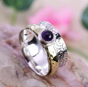 925 Solid Sterling Silver Stamped Fashion Silver 925 Silver Handmade Gemstone Amethyst <b>Spinner</b> <b>Ring</b> Best Design Classic Jewelry - Product Image 3