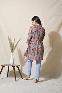 Top de algodón con estampado de bloque de mano para mujer, Túnica de oficina cómoda de verano, plisada, uso diario conveniente - Product Image 3