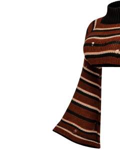 Manufacturer Custom <b>Brown</b> Black Striped Cropped Knit Sweater Women Turtleneck Flare Sleeve Distressed Winter Fashion Casual Top - Product Image 3