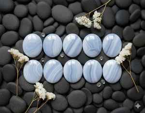 Cabujón de Ágata Corte Ovalado Azul Encaje, Piedra Preciosa Natural, Tamaños y Formas Variadas, Sueltas para Joyería, 20% de Descuento, Regalo - Product Image 1