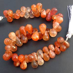 Hermosa piedra solar Africana naranja Natural de 9-14mm, cuentas de gemas facetadas, lágrima suelta, 9 hebras, corte de Briolette, piedra solar facetada - Product Image 6