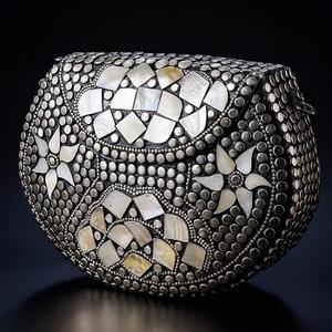 Trendy Vintage Bohemian <b>Silver</b> Evening Designer <b>Clutch</b> Handmade Luxury Indian Resin Brass Mosaic Metal <b>Bag</b> Lady Style Ready Ship - Product Image 2