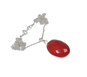 ปะการัง925สร้อยคอเงินสเตอร์ลิงอัญมณีสีแดงในรูปไข่ชุบทองของขวัญแต่งงานที่สมบูรณ์แบบสำหรับความรักเครื่องประดับประทับ - Product Image 1