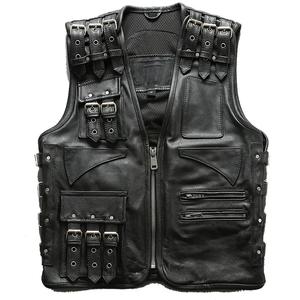 Gilet de moto pour hommes de Style personnalisé de haute qualité en cuir de peau de mouton d'hiver à la mode avec logo avant pour les activités de plein air - Product Image 1