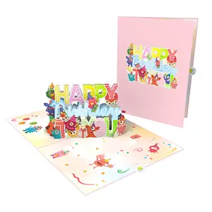 Carte Pop Up 3D Monster Birthday Carte de vendeur chaud pour anniversaire de vacances Carte 3D d'anniversaire de papier fait à la main Découpe laser
