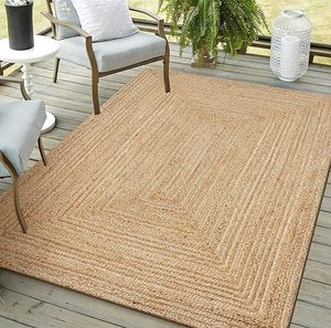 Naturel 4x6 FT tissé à la main réversible Pile moyenne ferme Jute tapis Logo personnalisable grande cuisine plage salle à manger porte tressée - Product Image 1