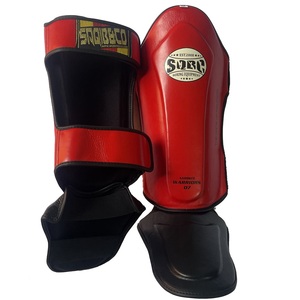 สนับแข้งมวยไทยคุณภาพสูง ขายดีปี 2025 หนังสังเคราะห์ ป้องกันอย่างมืออาชีพ ปิดด้วยแถบตีนตุ๊กแก สำหรับมวยไทย MMA - Product Image 4