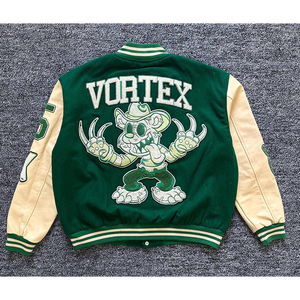 Venta al por mayor de béisbol personalizado de talla grande de los hombres de invierno de manga larga abrigo personalizado cortavientos cosido Varsity chaqueta con capucha - Product Image 3