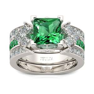 Jeulia Unique Princess Cut <b>Sterling</b> <b>Silver</b> Fine Jewelry Ring <b>Set</b> - Product Image 3