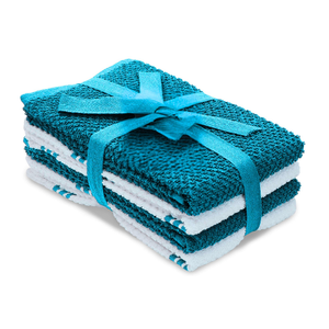 Teal And White 100% Cotton GOTS Certified for a Bright KitchenTerry Cloth <b>Kitchen</b> <b>Towels</b> Woven Solid Color Rectangle Waffle Rags - Product Image 1