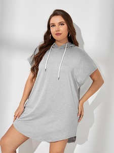 Vestido Sudadera Holgado de Manga Corta para Mujer, Estilo Informal, Liso - Product Image 5