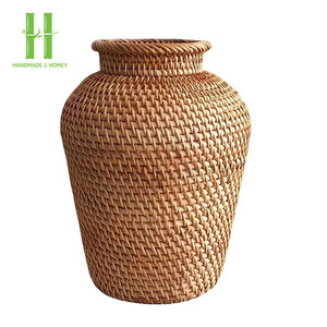 Vase de ferme rustique grand Vase décoratif en rotin naturel pour la maison Vase à fleurs en osier bohème pour Table à manger et OEM de mariage - Product Image 1