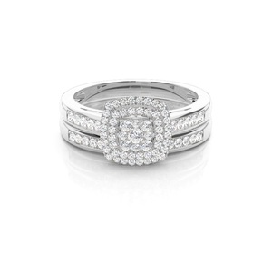 2025 Venta caliente nuevo Micro Pave Set corte redondo diamante Natural compromiso de lujo joyería de moda anillo de racimo con banda a juego - Product Image 1
