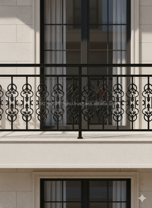 Escalier intérieur élégant, garde-corps en fonte moderne hautement poli, balustre en métal gris, balcon, terrasse extérieure, sans cadre, rouille - Product Image 4