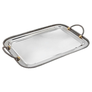 Plateau de service rectangulaire moderne en acier inoxydable martelé avec poignées, plat décoratif en métal poli pour la maison et l'hôtellerie - Product Image 2
